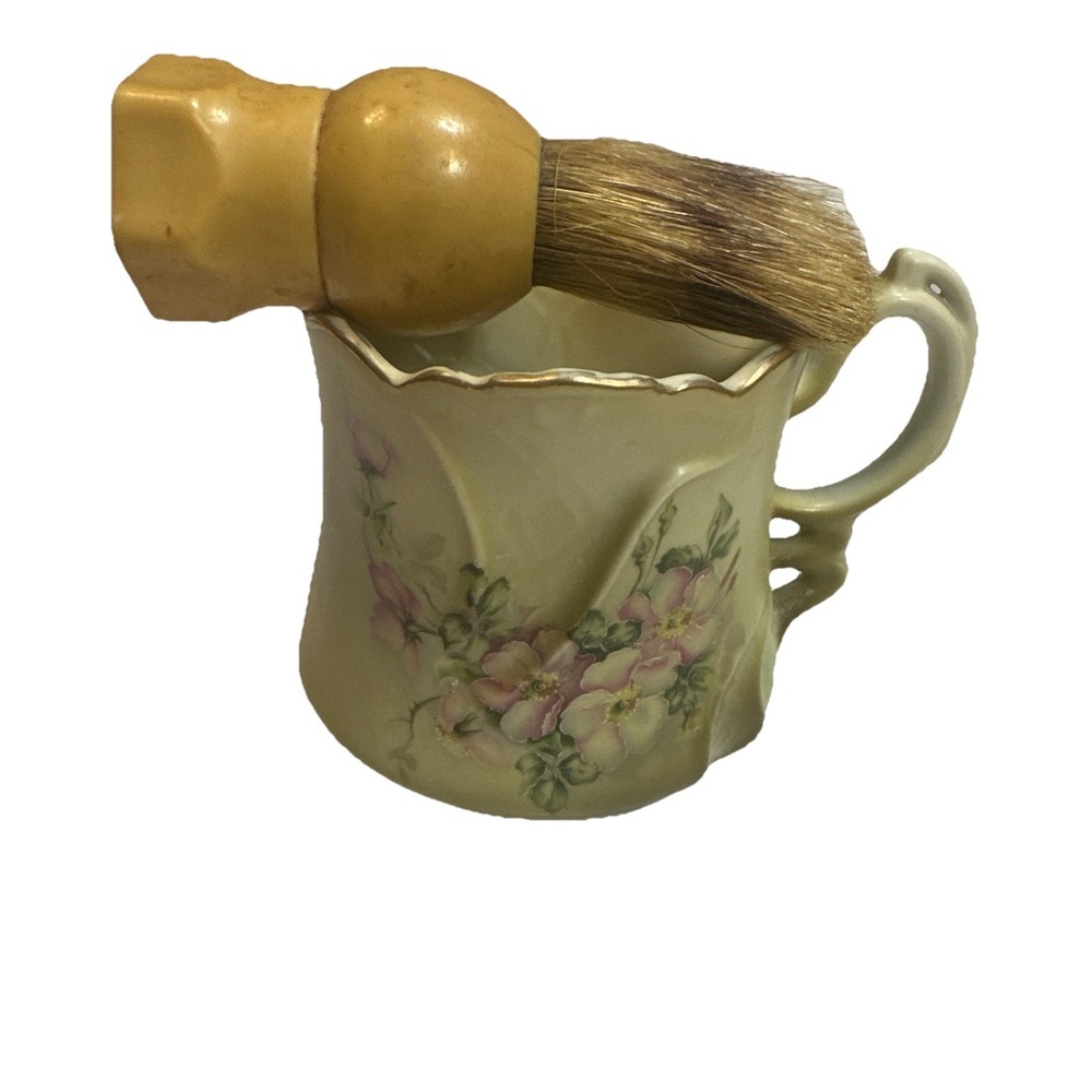Vintage Shaving Mug With Hand Painted Dogwood Floral Design Nippon with Brush